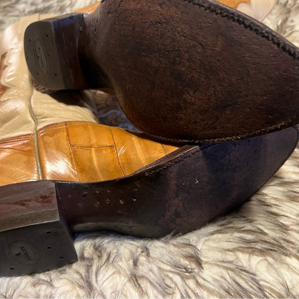 Nocona Tan and Cream Men's EEL & Leather western cowboy Boots 8.5 D - Picture 10 of 15